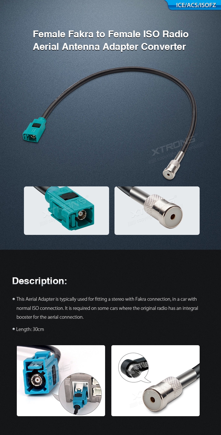 Female Fakra to Female ISO Radio Aerial Antenna Adapter | ICE/ACS/ISOFZ: XTRONS specification poster 1 of 1