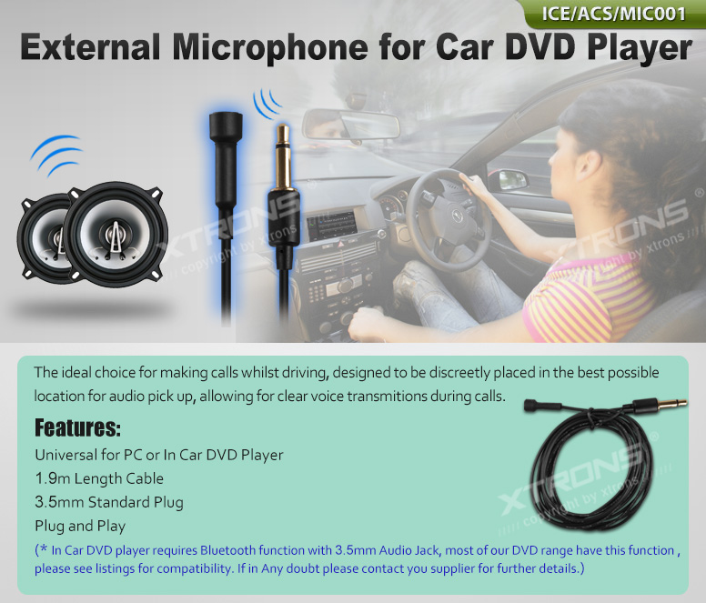 Universal External Microphone with 2.0m Cable and 3.5mm Plug | ICE/ACS/MIC001: XTRONS specification poster 1 of 1