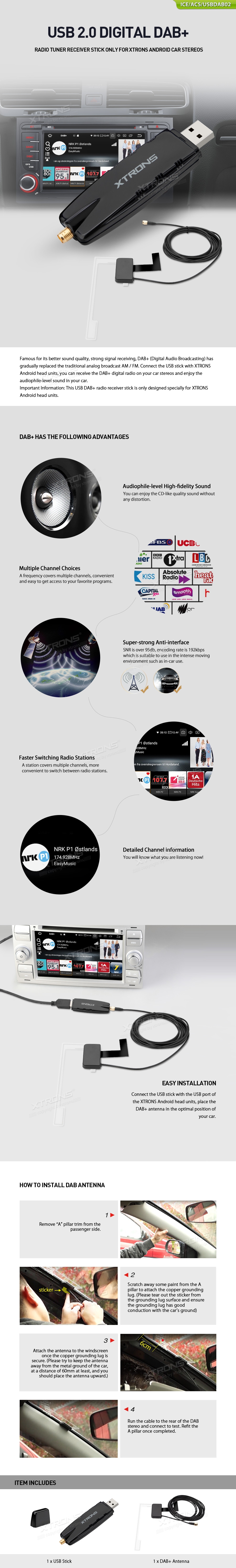 Universal USB 2.0 DAB+ Radio Tuner Stick for XTRONS Android Car Stereos | ICE/ACS/USBDAB02: XTRONS specification poster 1 of 1