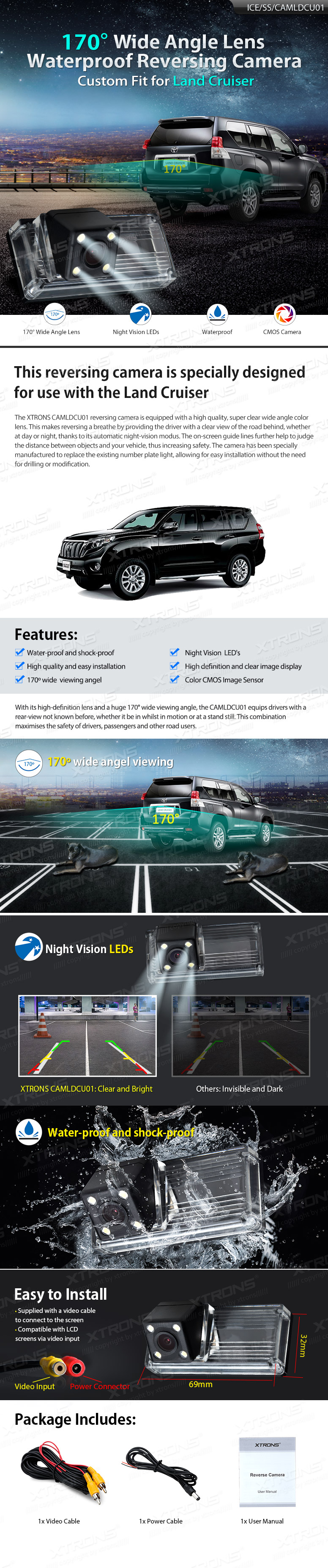 Land Cruiser Number Plate Light Reversing Camera with 170° View | ICE/SS/CAMLDCU01: XTRONS specification poster 1 of 1