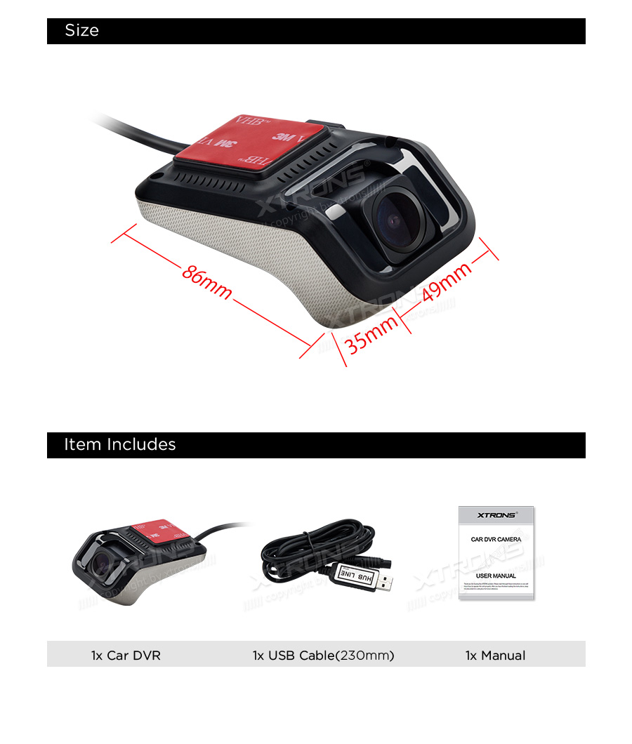 Universal 1080P Hidden USB Dash Cam for Android Head Units | ICE/SS/DVR025S: XTRONS specification poster 5 of 5
