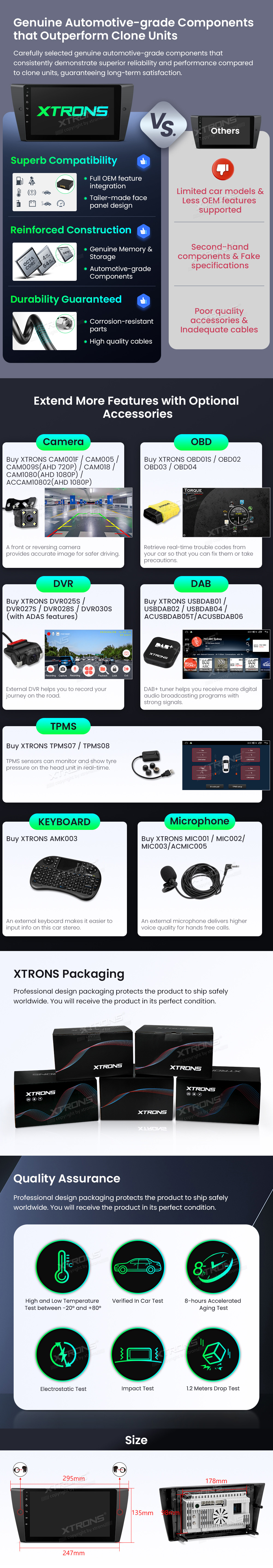 BMW 3 Series E90/E91/E92/E93 9 inch Android Head Unit with Wireless CarPlay, Android Auto and 4G | IDP9090B: XTRONS specification poster 5 of 6