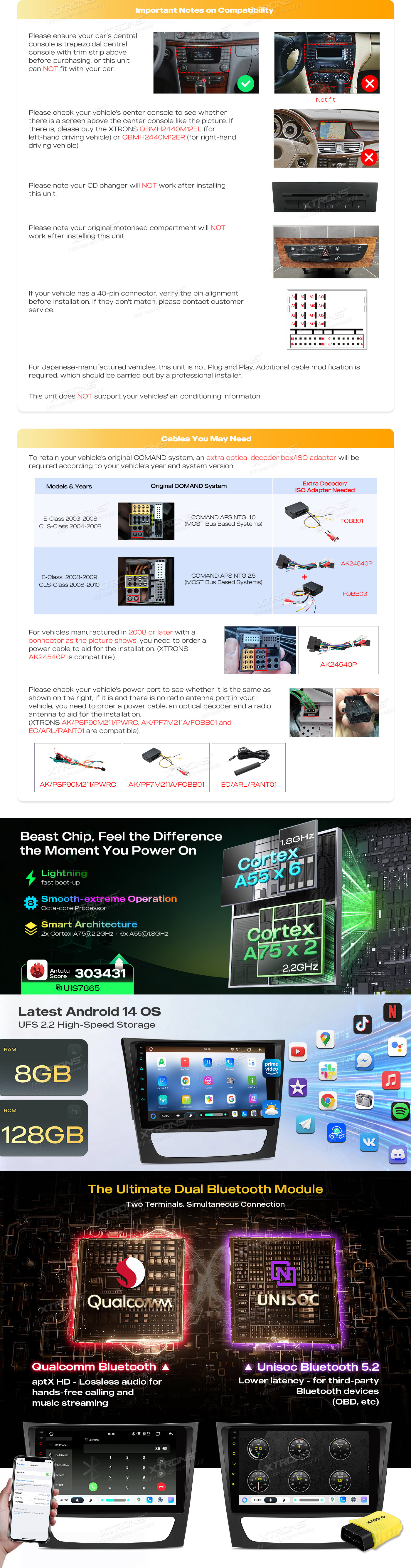 Mercedes-Benz E-Class W211 and CLS W219 9″ Android Head Unit with Wireless CarPlay and 4G | IMHP94M211: XTRONS specification poster 2 of 5
