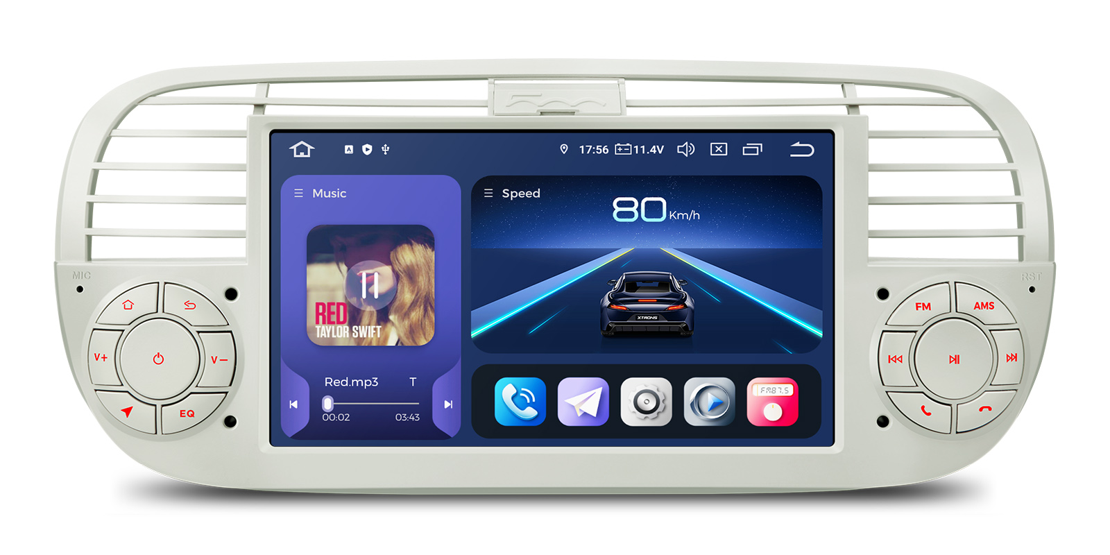 Fiat 500 7 inch Android Head Unit with Wireless CarPlay, Android Auto and 4G | IQ7450FLCP, image 1 of 15