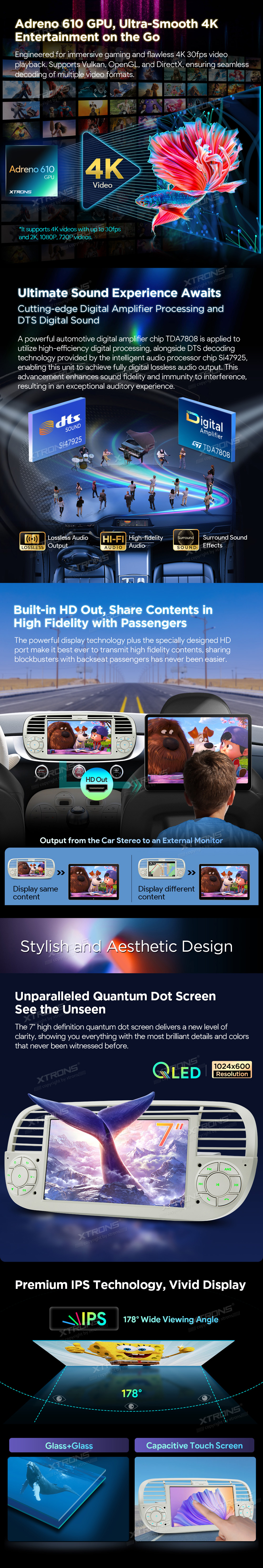 Fiat 500 7 inch Android Head Unit with Wireless CarPlay, Android Auto and 4G | IQ7450FLCP: XTRONS specification poster 2 of 6
