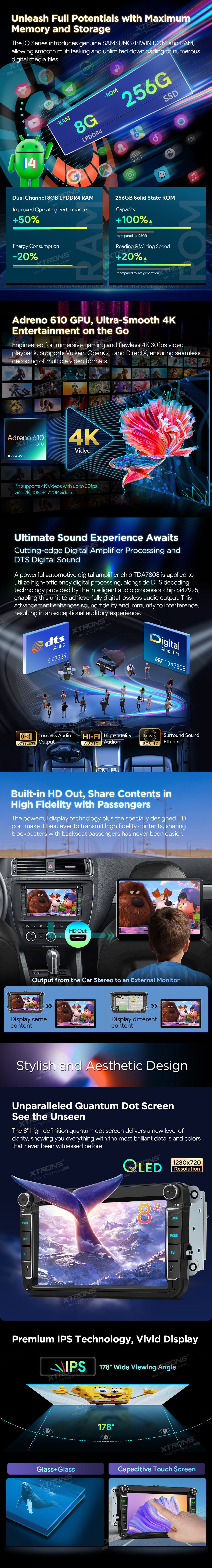 VW, Skoda and Seat 8 inch Android Car Stereo with Wireless CarPlay, 4G and HDMI Output | IQ84MTVP: XTRONS specification poster 2 of 6