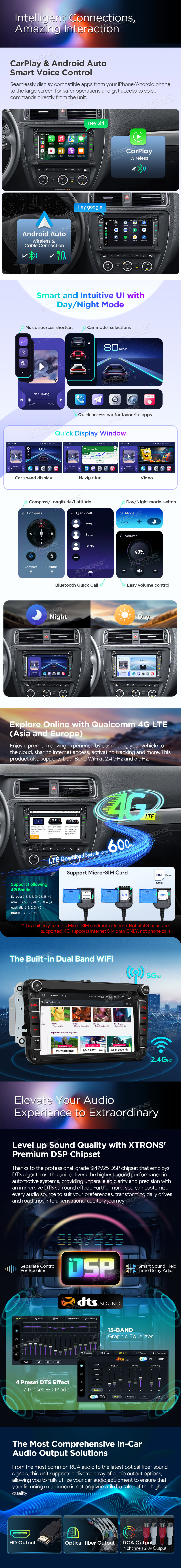 VW, Skoda and Seat 8 inch Android Car Stereo with Wireless CarPlay, 4G and HDMI Output | IQ84MTVP: XTRONS specification poster 3 of 6