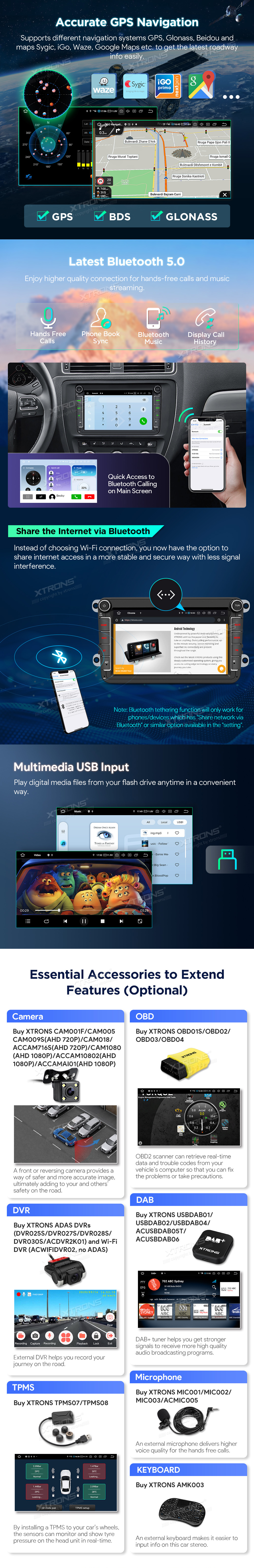 VW, Skoda and Seat 8 inch Android Car Stereo with Wireless CarPlay, 4G and HDMI Output | IQ84MTVP: XTRONS specification poster 5 of 6