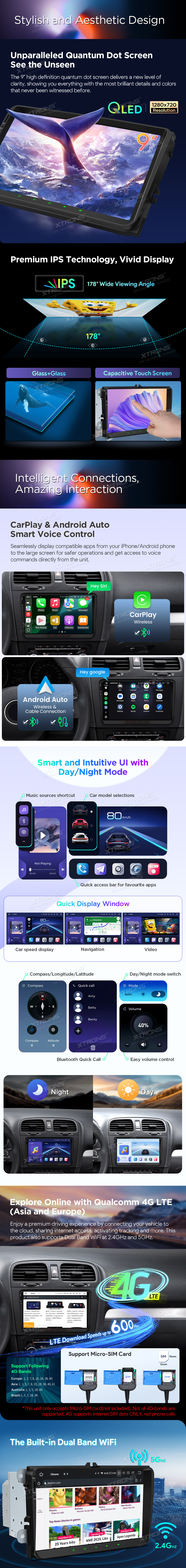 VW, Skoda and Seat 9 inch Android Head Unit with Wireless CarPlay, 4G and HDMI Output | IQ94MTVP: XTRONS specification poster 3 of 6