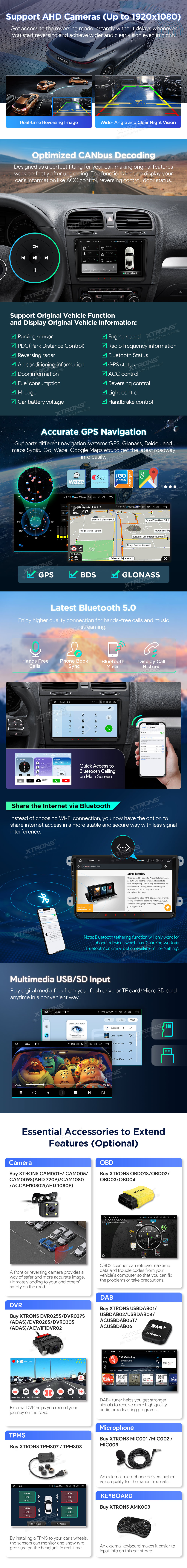 VW, Skoda and Seat 9 inch Android Head Unit with Wireless CarPlay, 4G and HDMI Output | IQ94MTVP: XTRONS specification poster 5 of 6
