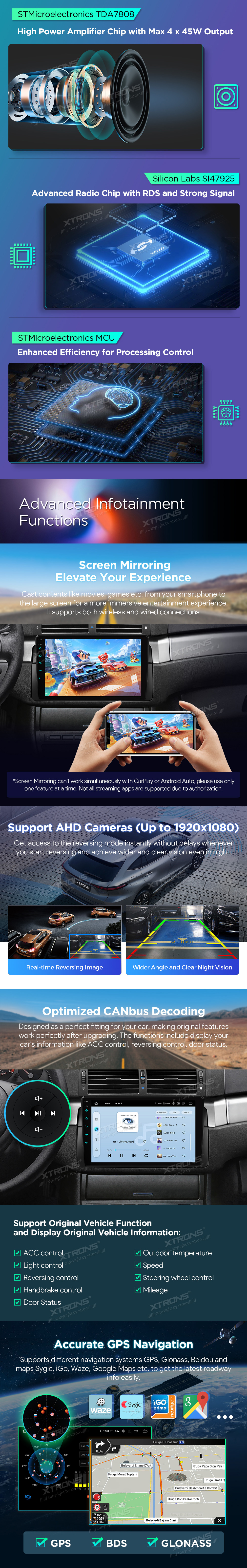 BMW E46, Rover 75 and MG ZT 9 inch Android Head Unit with Wireless CarPlay, 4G and HDMI Output | IQP9446BP: XTRONS specification poster 5 of 7