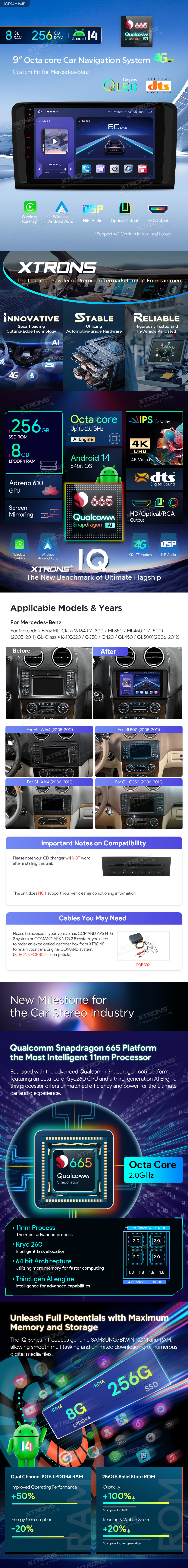 Mercedes-Benz ML W164 and GL X164 9″ Android Head Unit with Wireless CarPlay, 4G and HDMI Output | IQP94M164P: XTRONS specification poster 1 of 6