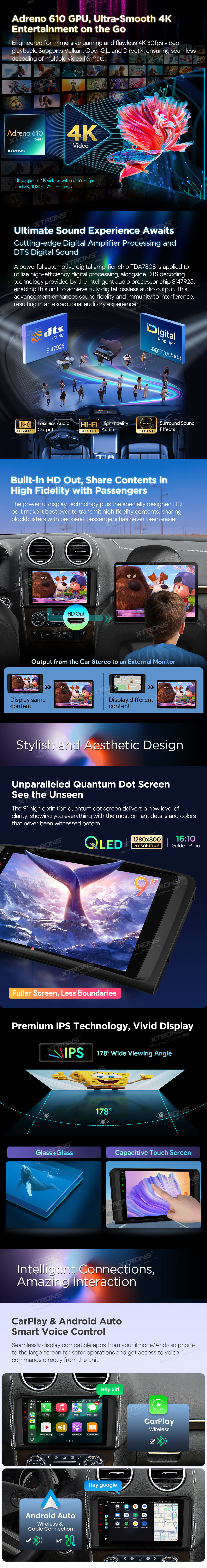 Mercedes-Benz ML W164 and GL X164 9″ Android Head Unit with Wireless CarPlay, 4G and HDMI Output | IQP94M164P: XTRONS specification poster 2 of 6