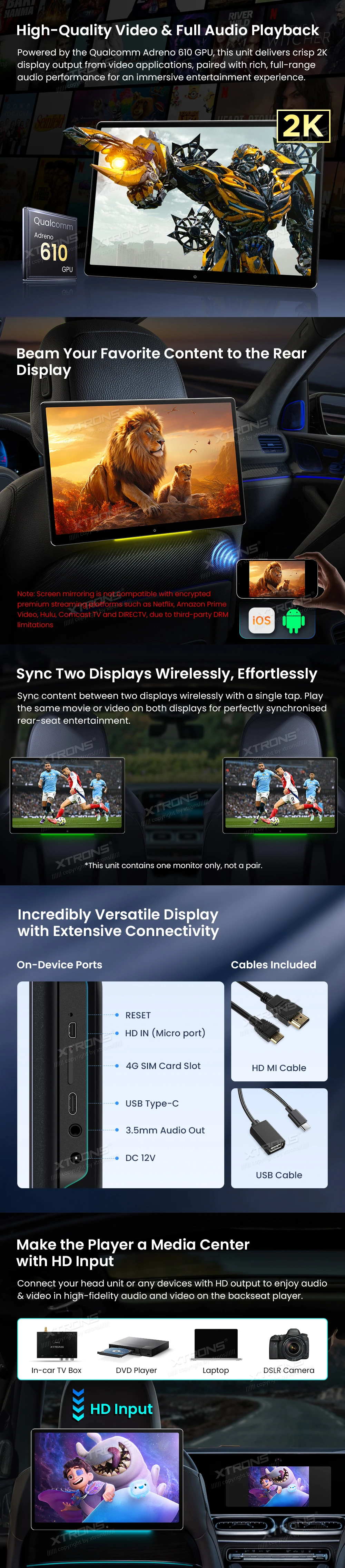 Mercedes-Benz 14 inch Android Headrest Screen with 4G, Screen Mirroring and HD Input | HM140M: XTRONS specification poster 4 of 6