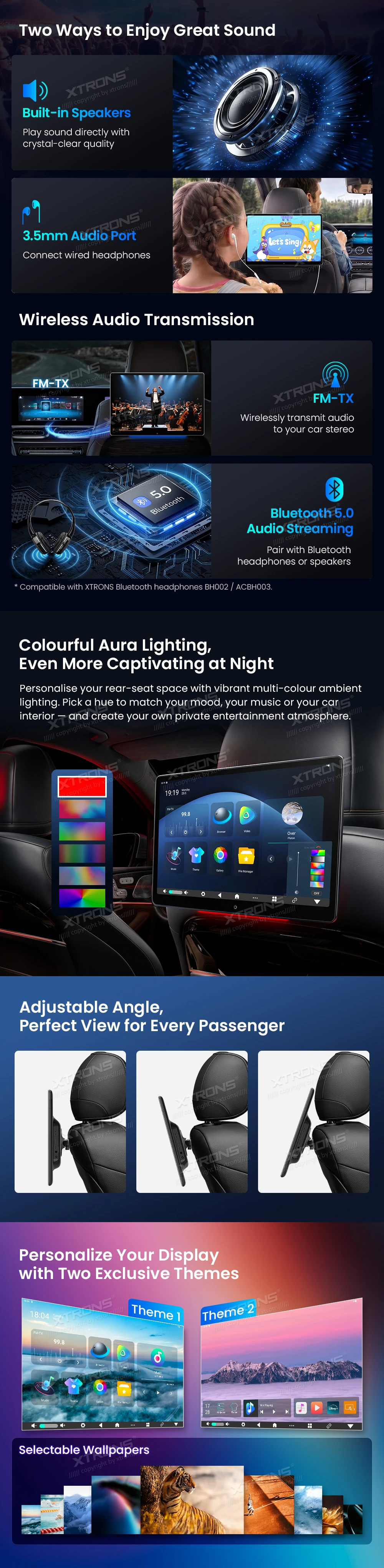 Mercedes-Benz 14 inch Android Headrest Screen with 4G, Screen Mirroring and HD Input | HM140M: XTRONS specification poster 5 of 6