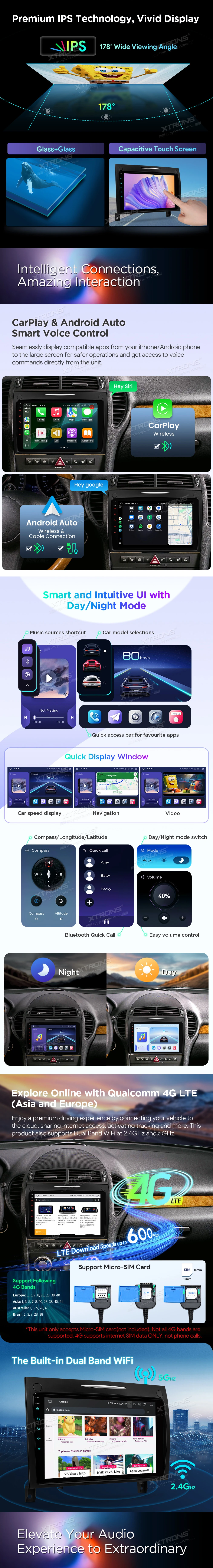 Mercedes-Benz SLK R171 9 inch Android 14 Head Unit with Wireless CarPlay, Android Auto and 4G | IQP94M350P: XTRONS specification poster 3 of 6