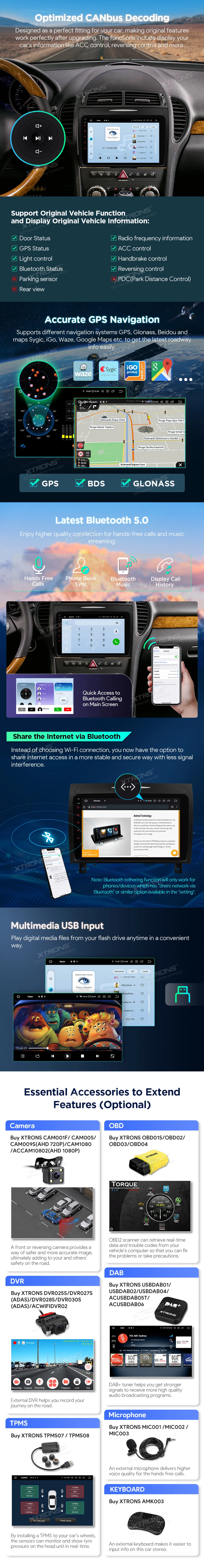 Mercedes-Benz SLK R171 9 inch Android 14 Head Unit with Wireless CarPlay, Android Auto and 4G | IQP94M350P: XTRONS specification poster 5 of 6