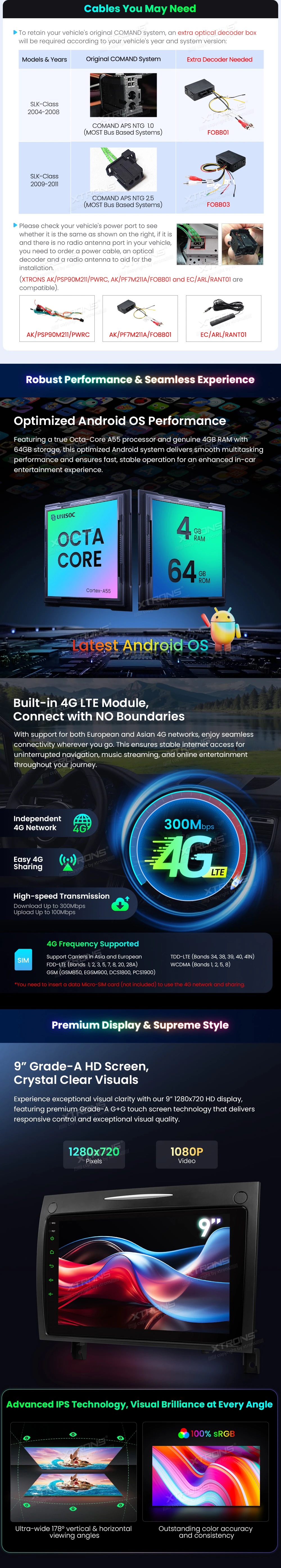 Mercedes-Benz SLK R171 9 inch Android Head Unit with Wireless CarPlay, Android Auto and 4G | IDP90M350: XTRONS specification poster 2 of 6