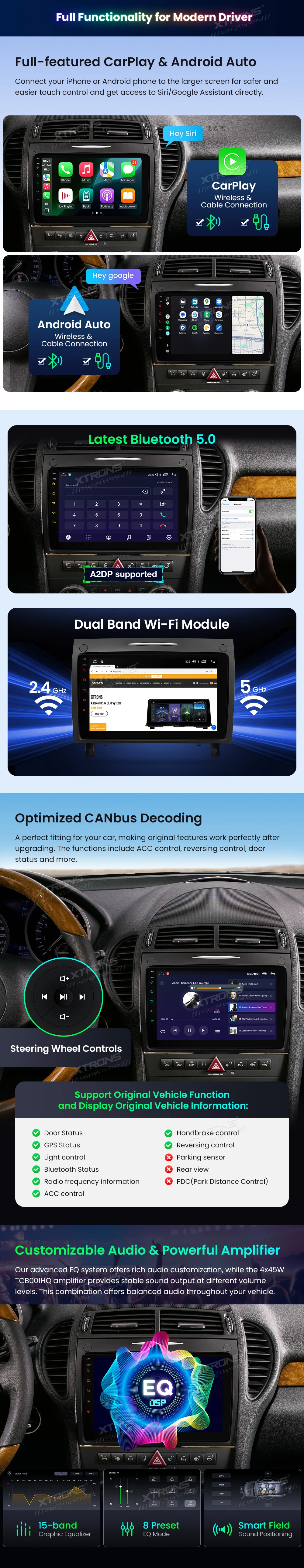 Mercedes-Benz SLK R171 9 inch Android Head Unit with Wireless CarPlay, Android Auto and 4G | IDP90M350: XTRONS specification poster 3 of 6