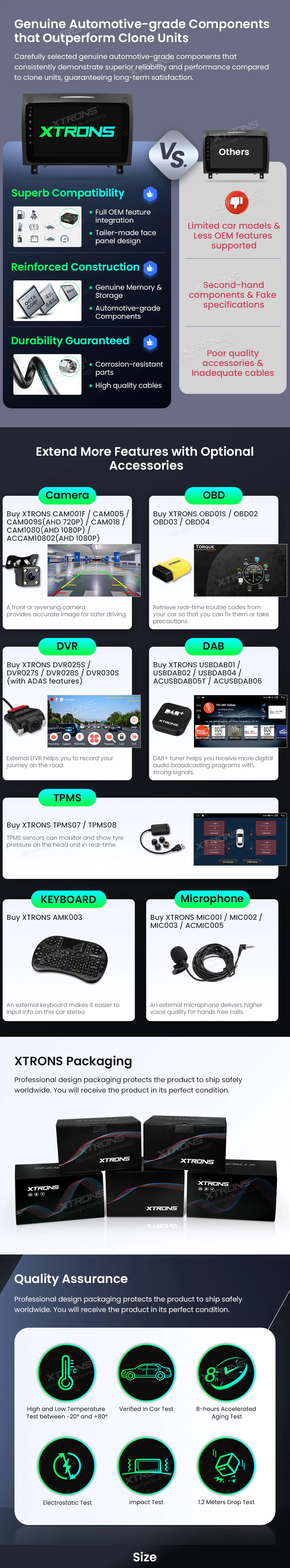 Mercedes-Benz SLK R171 9 inch Android Head Unit with Wireless CarPlay, Android Auto and 4G | IDP90M350: XTRONS specification poster 5 of 6
