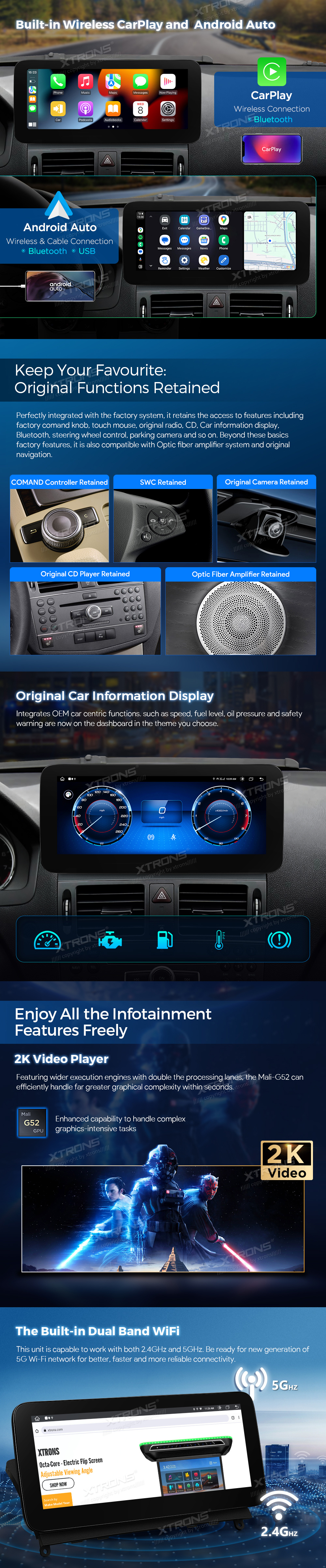 Mercedes CLS W218 C218 NTG 4.0 10.25 inch Android Screen with Wireless CarPlay, Android Auto and 4G | QAMS1440M12CLS: XTRONS specification poster 4 of 9