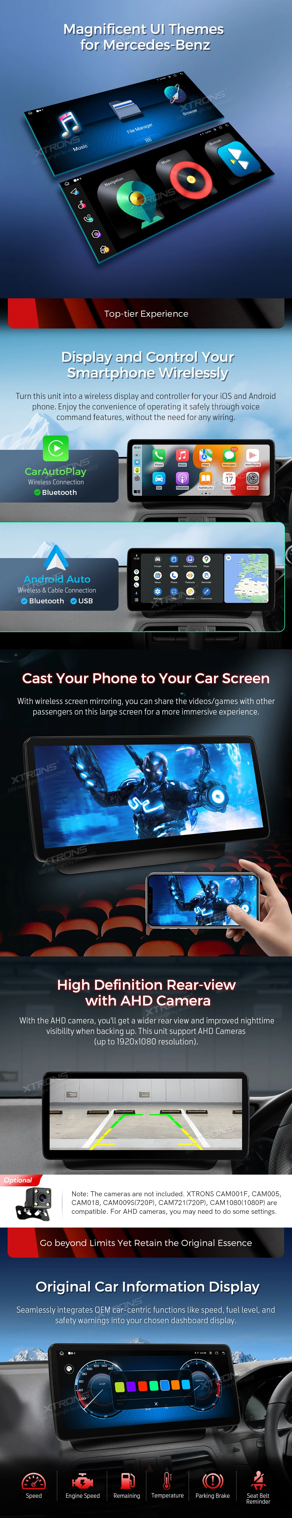 Mercedes E-Class 12.3 inch Android Screen with Wireless CarPlay, Android Auto and 4G | QLM2240M12ECR: XTRONS specification poster 3 of 6