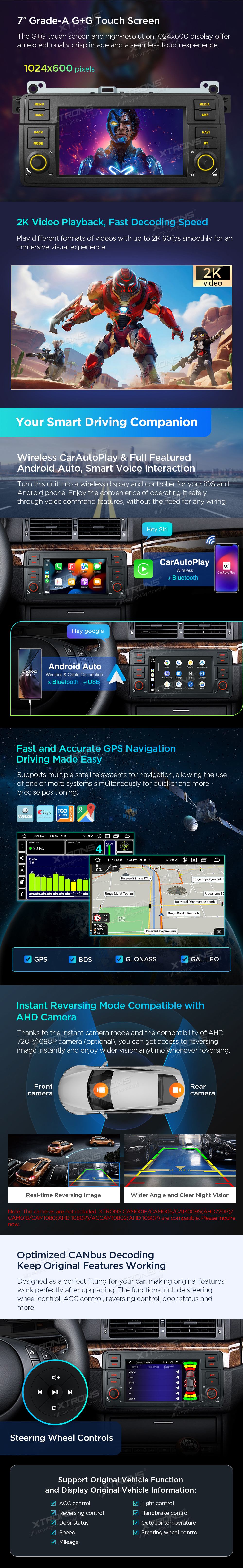 BMW E46, Rover 75 and MG ZT 7 inch Android 14 Head Unit with Wireless CarPlay, Android Auto and 4G | PX7446BL: XTRONS specification poster 3 of 6