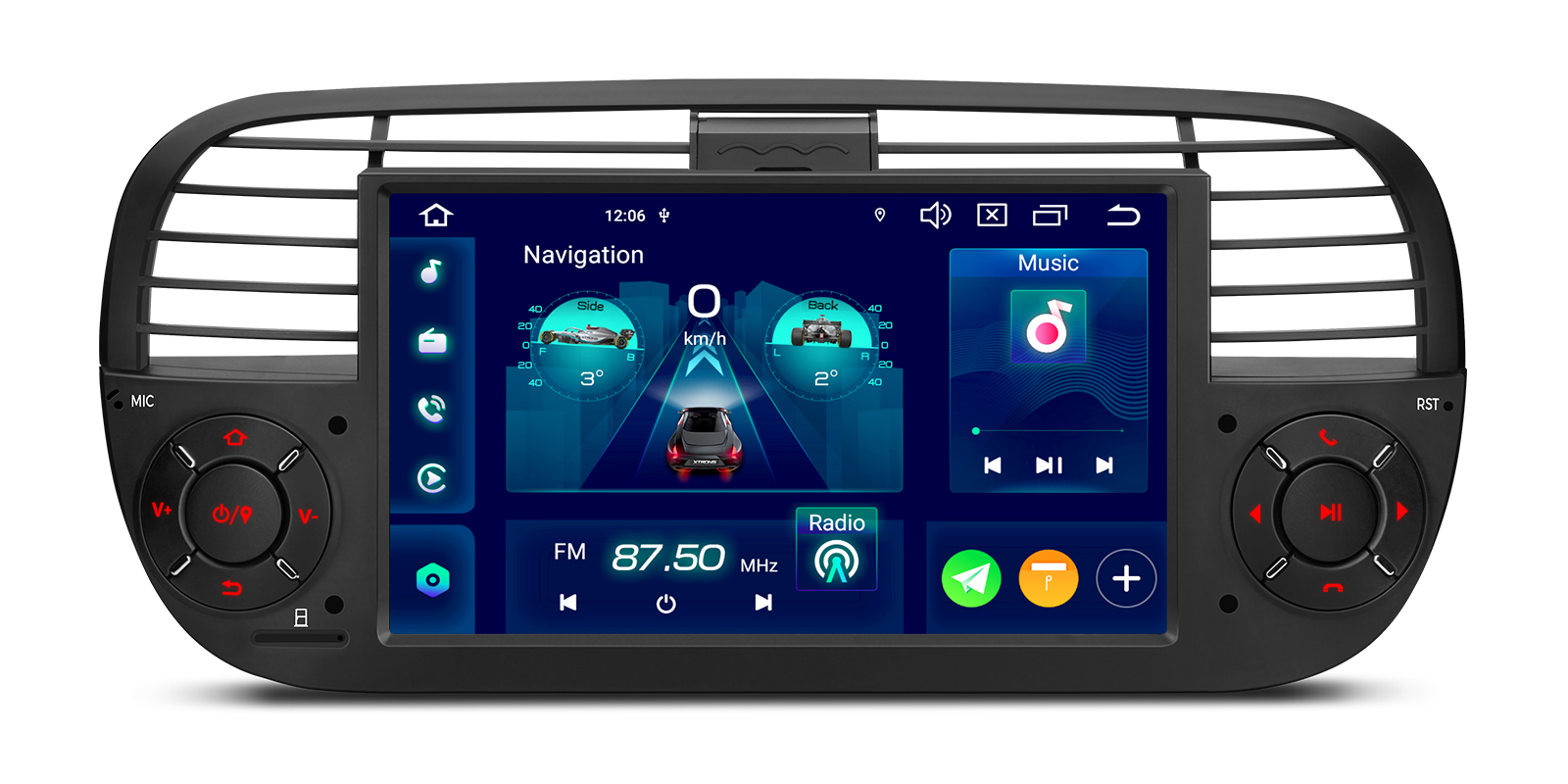 Fiat 500 7 inch Android Head Unit with Wireless CarPlay, Android Auto, 4G and AKM DSP | PX7450FBLGS, image 5 of 14