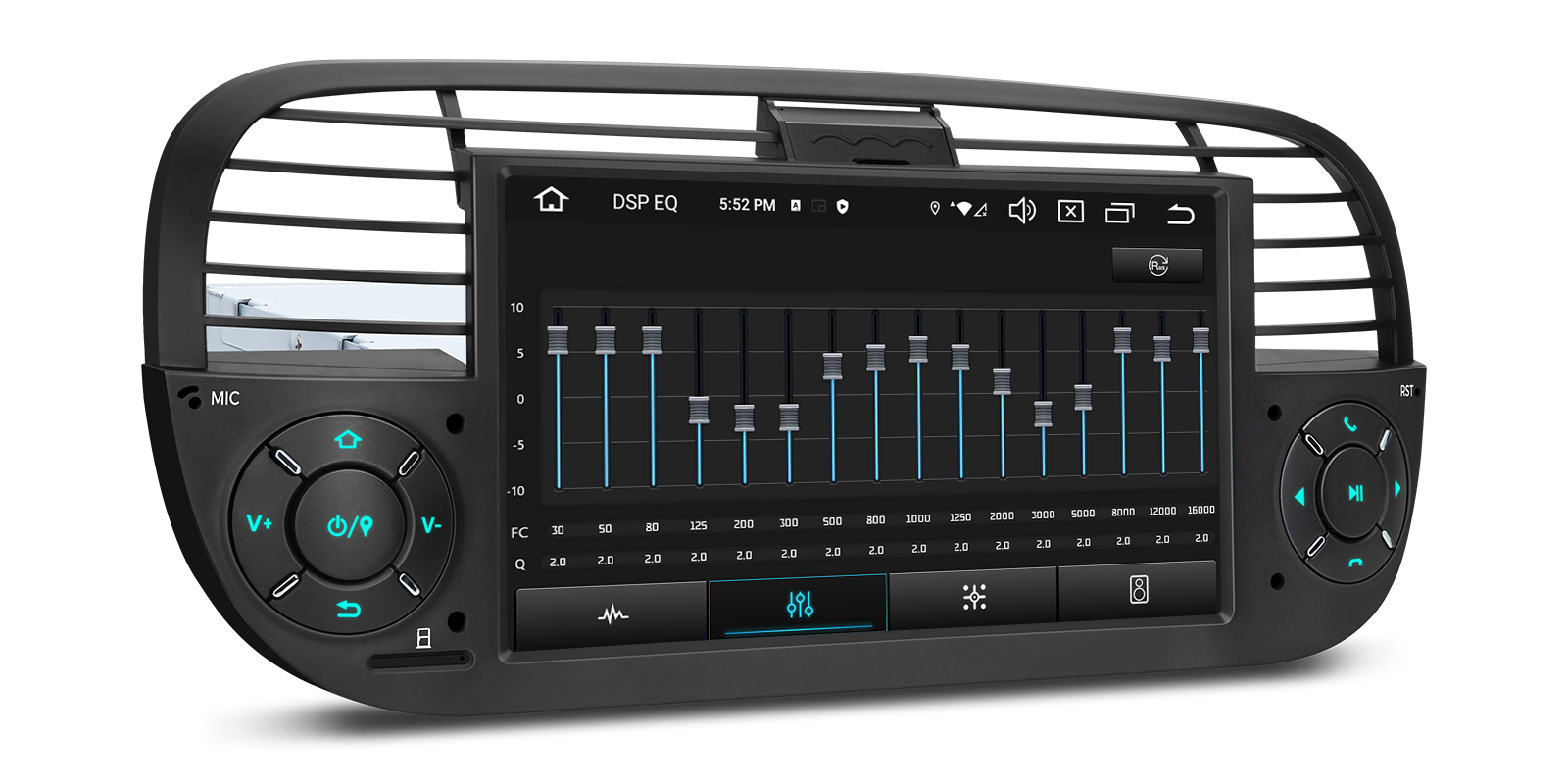 Fiat 500 7 inch Android Head Unit with Wireless CarPlay, Android Auto, 4G and AKM DSP | PX7450FBLGS, image 6 of 14