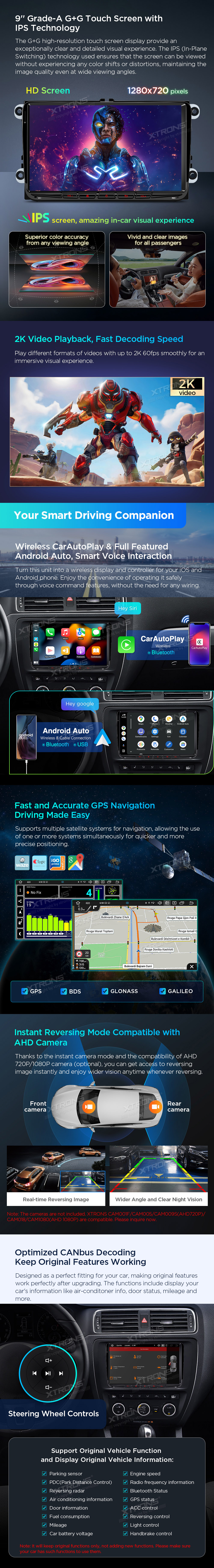 VW, Skoda and SEAT 9″ Android Head Unit with Built-in DAB+, Wireless CarPlay and 4G | PX94MTVDAB: XTRONS specification poster 3 of 6
