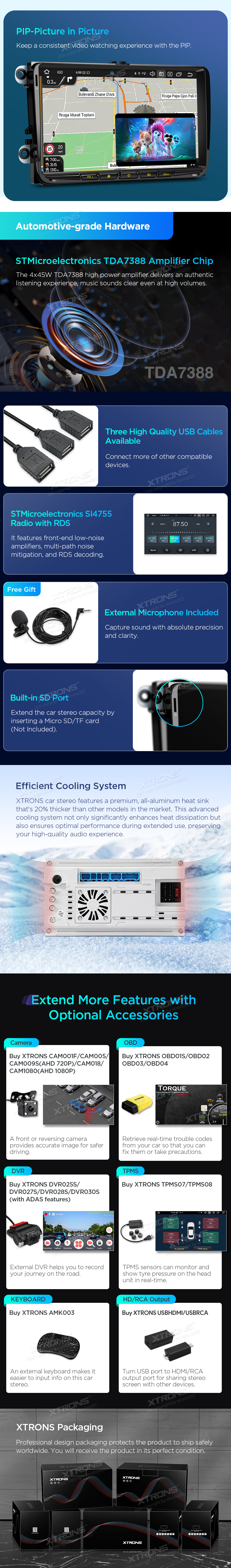 VW, Skoda and SEAT 9″ Android Head Unit with Built-in DAB+, Wireless CarPlay and 4G | PX94MTVDAB: XTRONS specification poster 5 of 6
