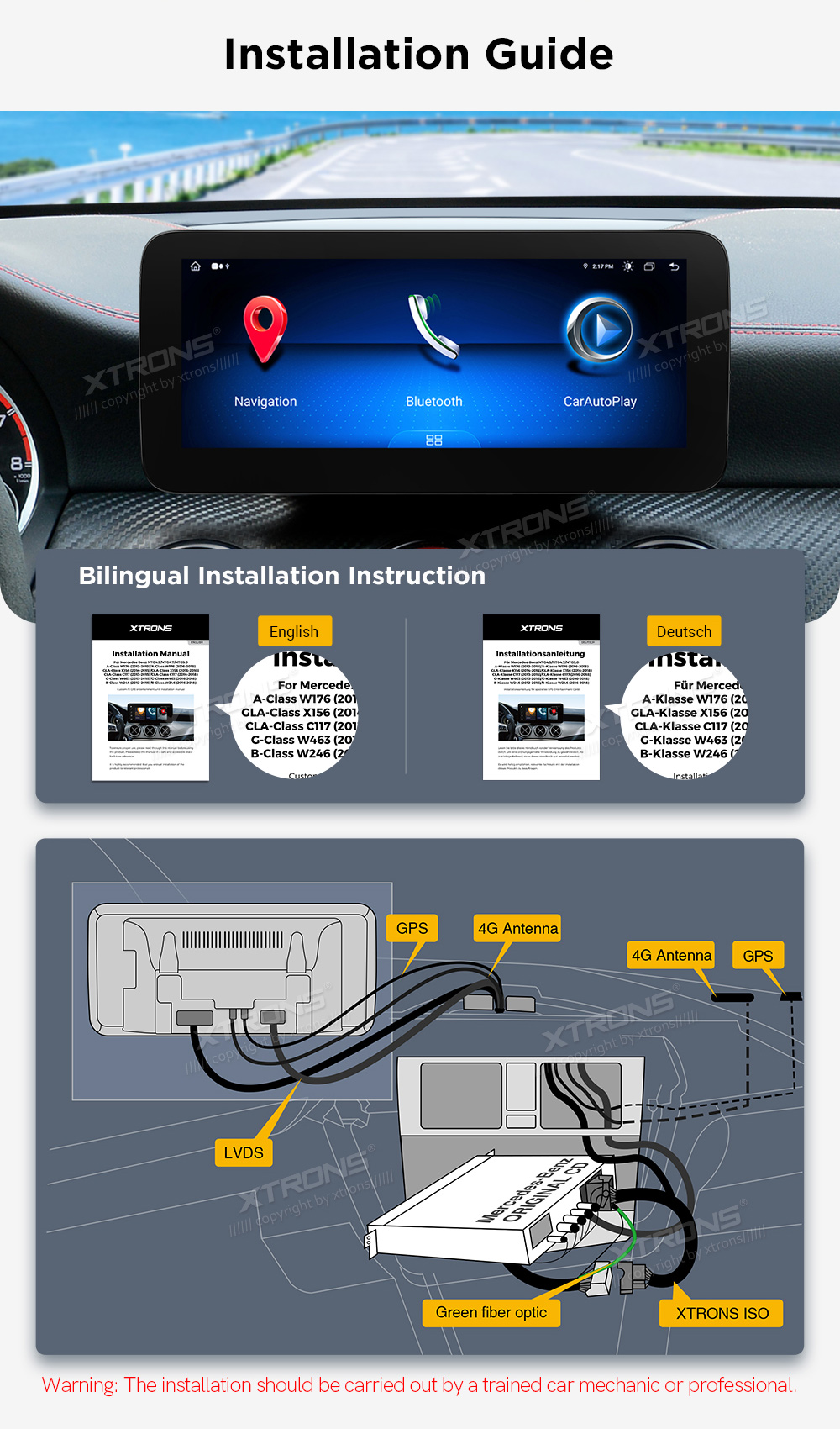 Mercedes-Benz B-Class W246 10.25 inch Android Screen with Wireless CarPlay, Android Auto and 4G | QAMS1445M12BR: XTRONS specification poster 8 of 11