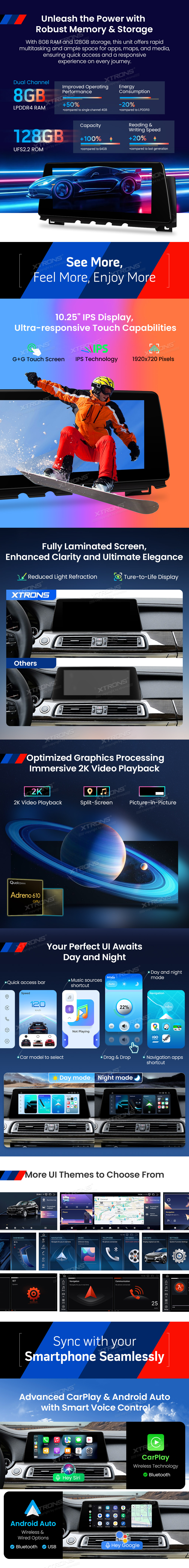 BMW 7 Series F01/F02 NBT 10.25 inch Android 14 Screen with Wireless CarPlay, Android Auto and 4G | QBBH14NB12SV: XTRONS specification poster 2 of 4