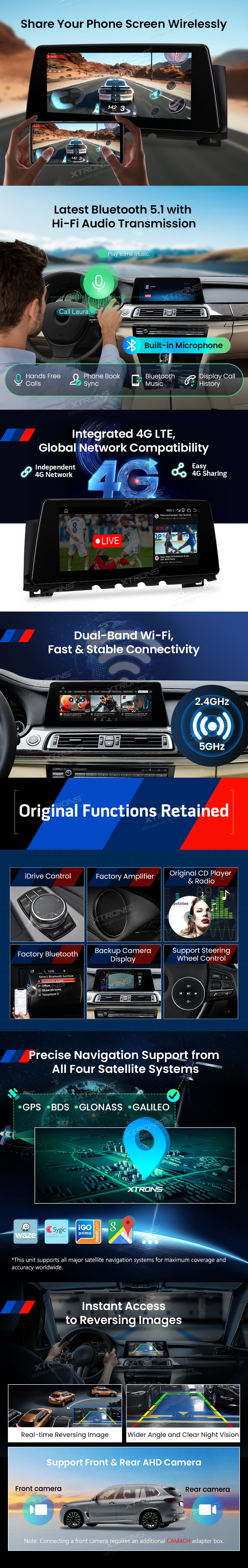 BMW 7 Series F01/F02 NBT 10.25 inch Android 14 Screen with Wireless CarPlay, Android Auto and 4G | QBBH14NB12SV: XTRONS specification poster 3 of 4