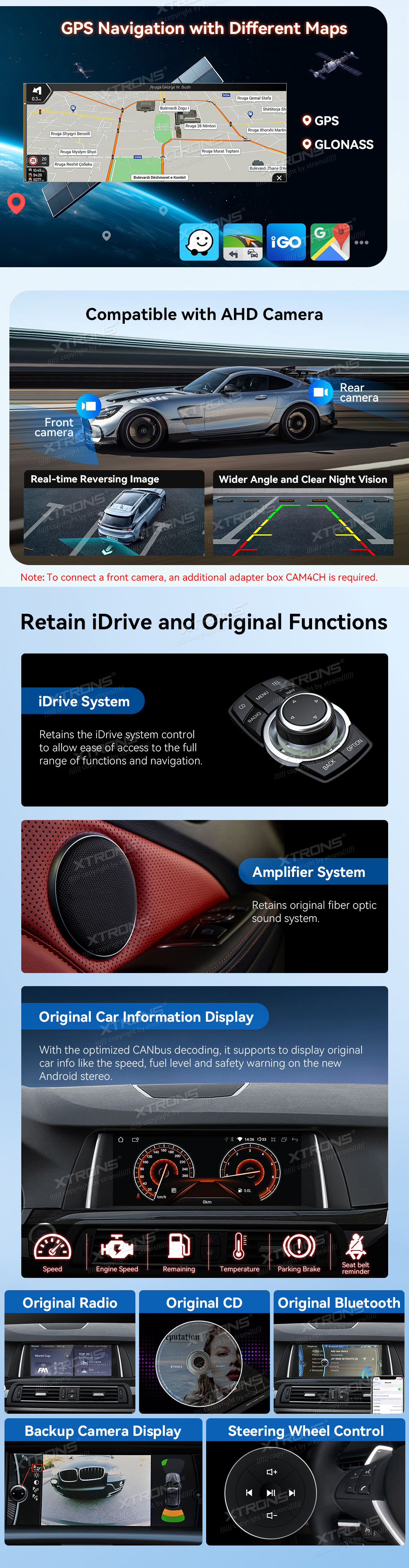BMW 5 Series F10/F11 CIC 10.25 inch Android Screen with Wireless CarPlay, Android Auto and 4G | QDB10FVCI: XTRONS specification poster 4 of 5