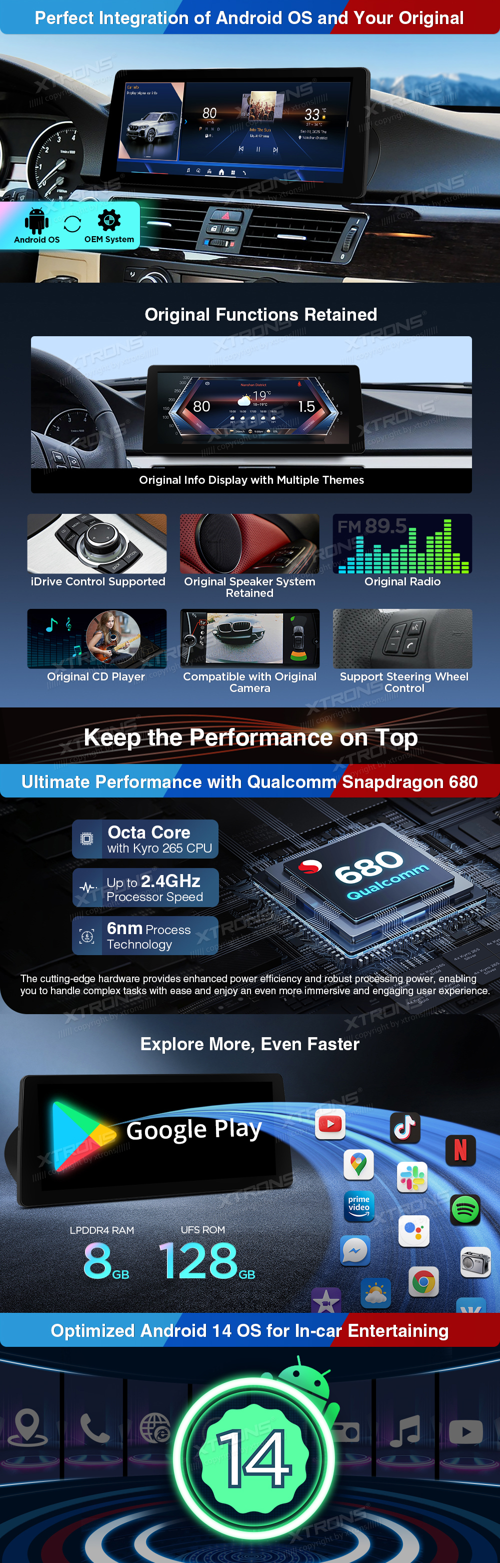 BMW 3 Series E90 E91 E92 E93 CIC 12.3 inch Android Screen with Wireless CarPlay, Android Auto and 4G | QGB24CIB12E92: XTRONS specification poster 2 of 6