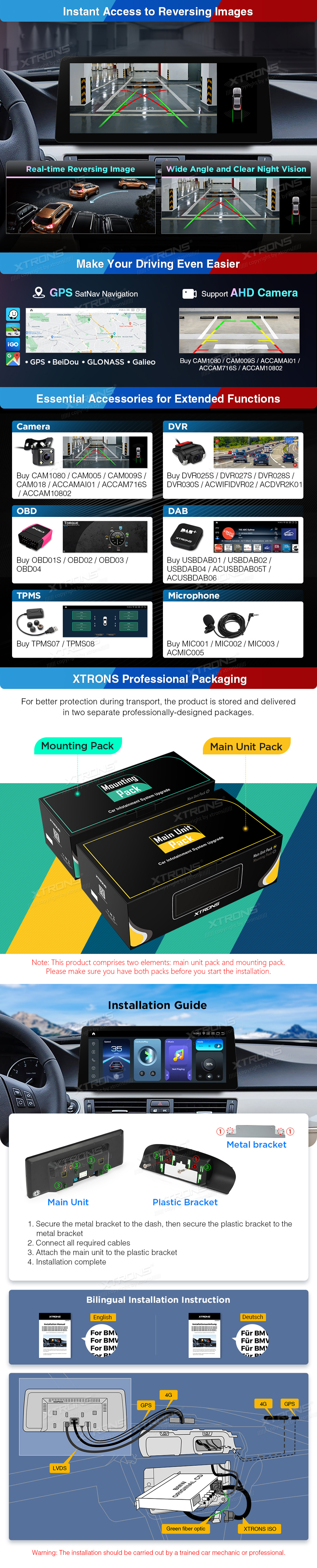 BMW 3 Series E90 E91 E92 E93 CIC 12.3 inch Android Screen with Wireless CarPlay, Android Auto and 4G | QGB24CIB12E92: XTRONS specification poster 5 of 6