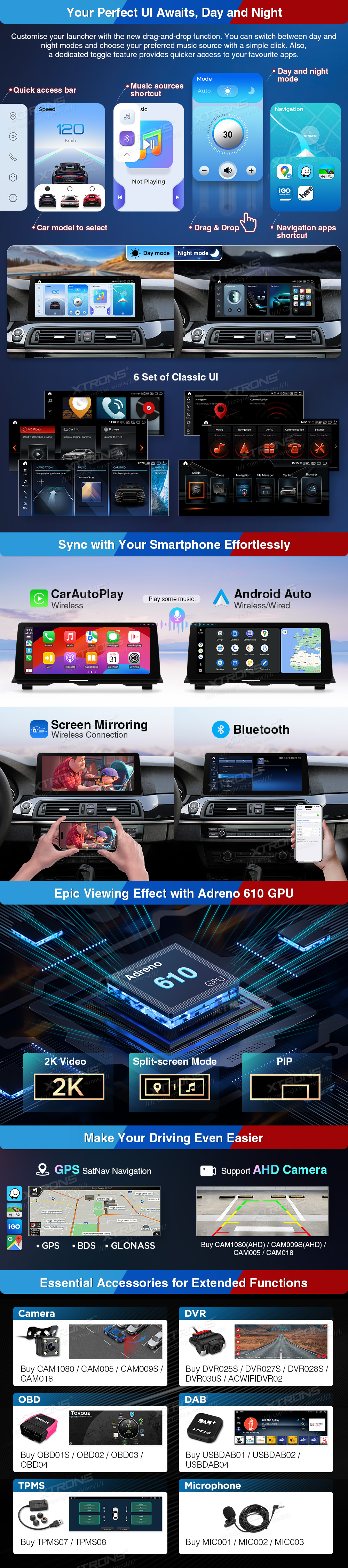 BMW 5 Series F10 F11 NBT 12.3 inch Android Screen with Wireless CarPlay, Android Auto and 4G | QGB24NB12FV: XTRONS specification poster 3 of 4