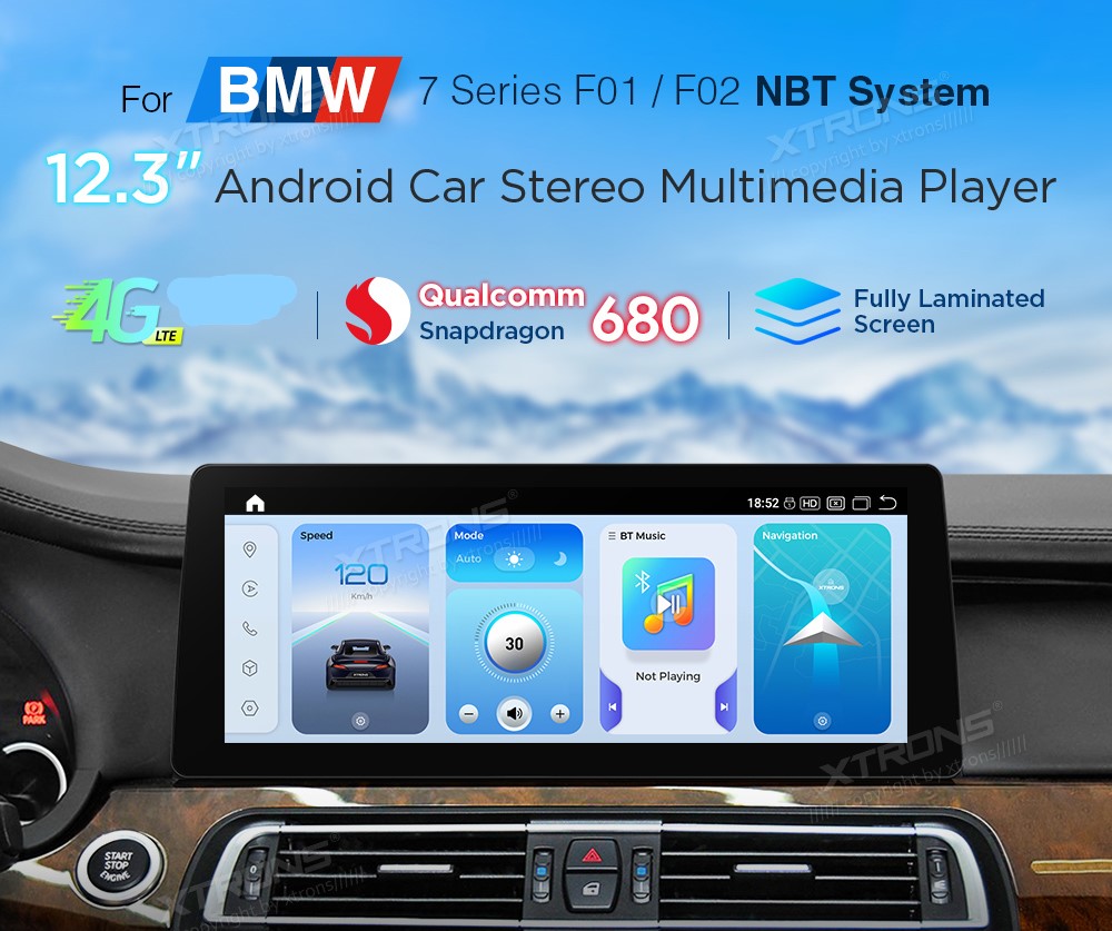 BMW 7 Series F01 F02 NBT 12.3 inch Android Screen with Wireless CarPlay, Android Auto and 4G | QGB24NB12SV: XTRONS specification poster 1 of 9