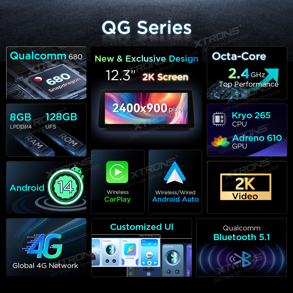BMW 7 Series F01 F02 NBT 12.3 inch Android Screen with Wireless CarPlay, Android Auto and 4G | QGB24NB12SV: XTRONS specification poster 3 of 9