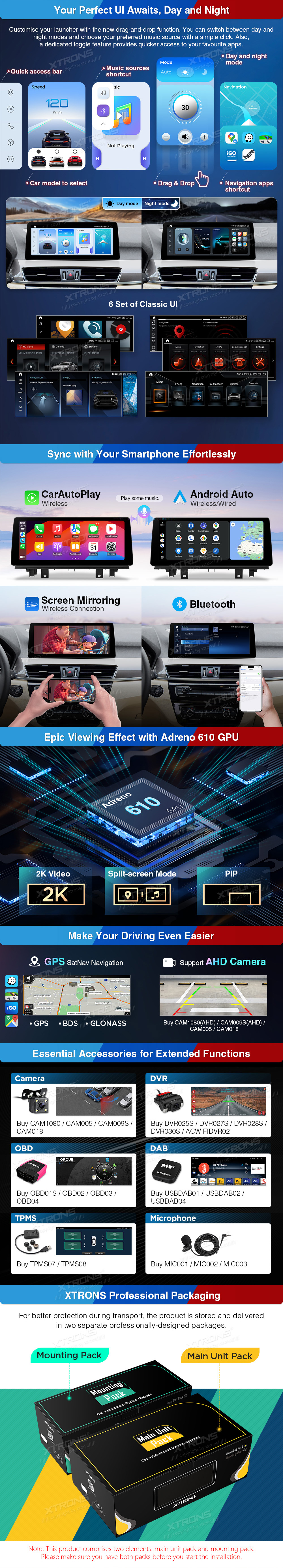 BMW X1 F48 NBT 12.3 Inch Android Head Unit with Wireless CarPlay, Android Auto and 4G | QGB24NB12X1N: XTRONS specification poster 3 of 4