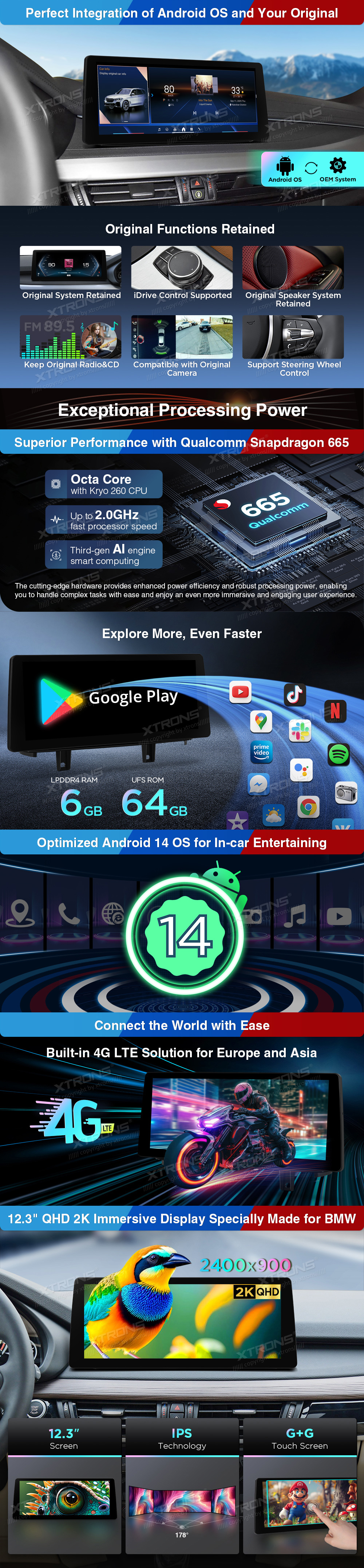 BMW X5 F15 and X6 F16 EVO 12.3 inch Android Screen with Wireless CarPlay, Android Auto and 4G | QGBS25EVB12X5N: XTRONS specification poster 2 of 5