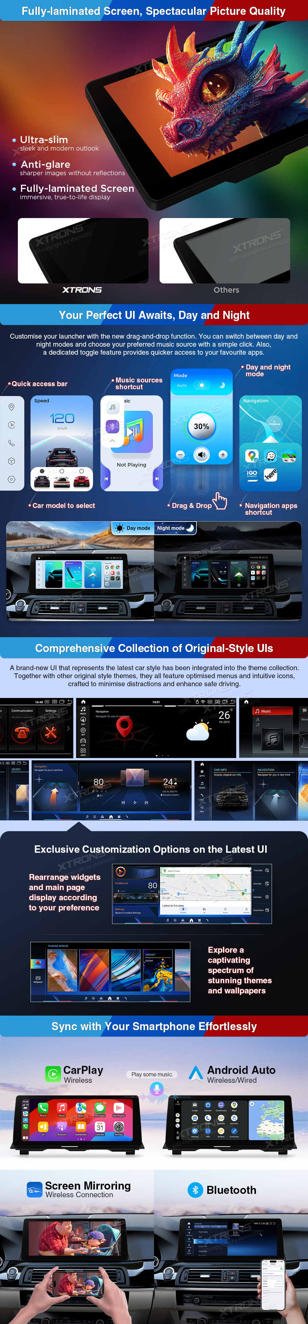 BMW 5 Series F10/F11 NBT 12.3 inch Android 14 Screen with Wireless CarPlay, Android Auto and 4G | QGBS25NB12FV: XTRONS specification poster 3 of 5