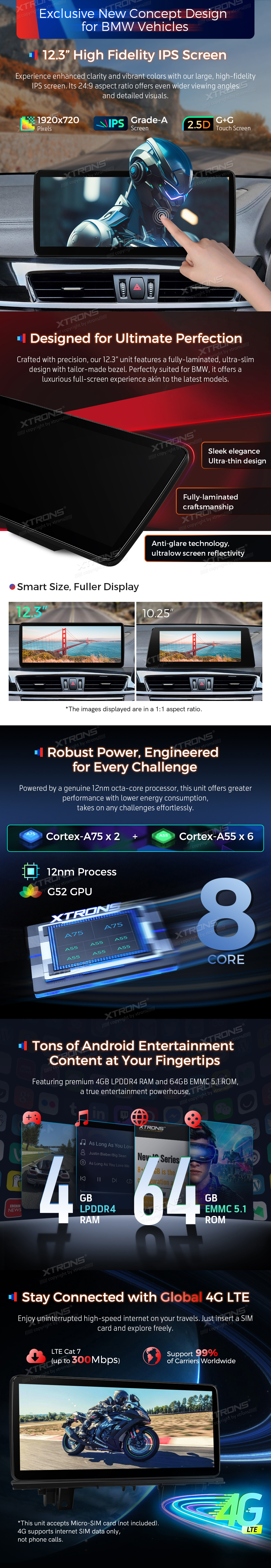 BMW X1 F48 EVO 12.3 inch Android Head Unit with Wireless CarPlay, Android Auto and 4G | QLB22EVB12X1N: XTRONS specification poster 2 of 6