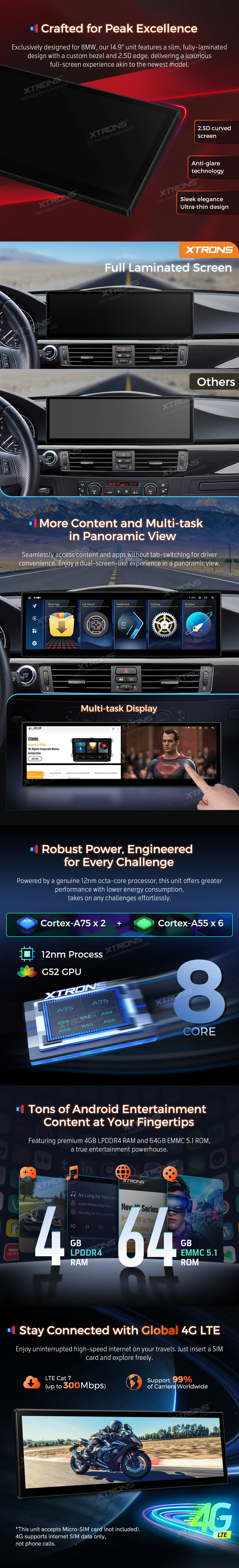 BMW 3 Series E90 E91 E92 E93 CCC 14.9 inch Android Screen with Wireless CarPlay and 4G | QLB4292CC: XTRONS specification poster 2 of 5