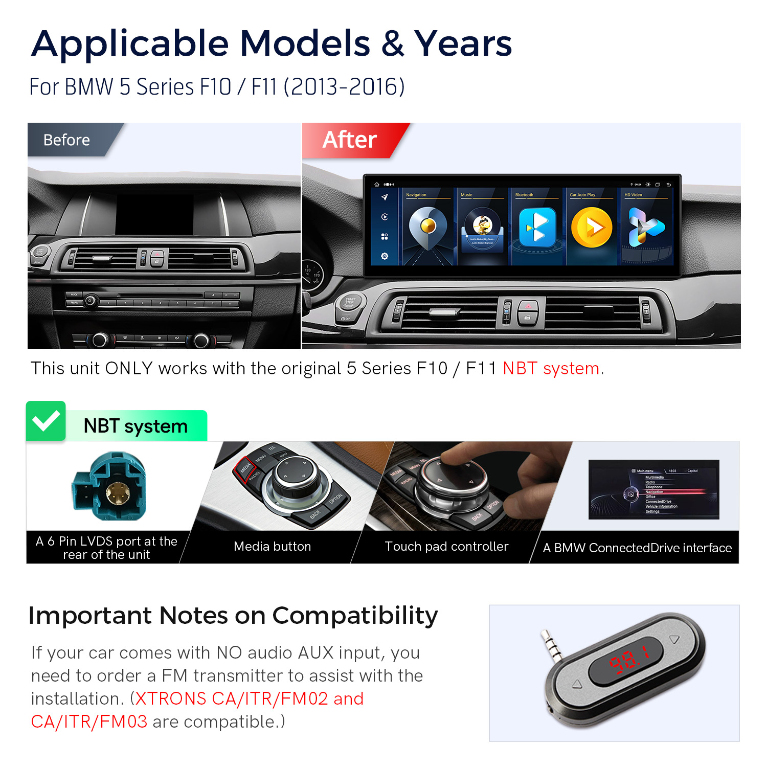 BMW 5 Series F10 F11 NBT 14.9 inch Android 13 Head Unit with Wireless CarPlay, Android Auto and 4G | QLB42FVNB, image 13 of 13