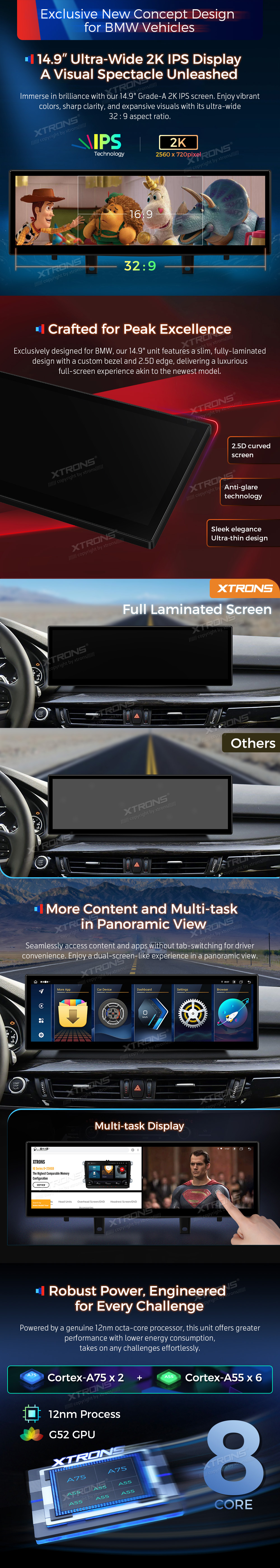 BMW X5 F15 and X6 F16 NBT 14.9 inch Android Screen with Wireless CarPlay, Android Auto and 4G | QLB42X5NB: XTRONS specification poster 2 of 6