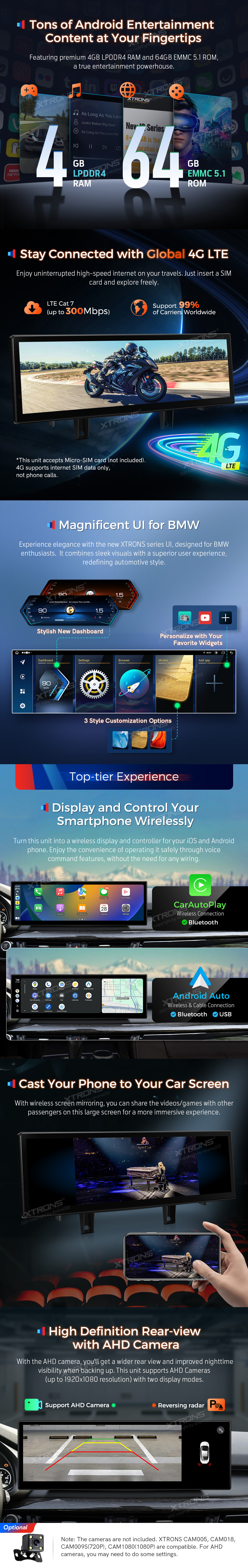 BMW X5 F15 and X6 F16 NBT 14.9 inch Android Screen with Wireless CarPlay, Android Auto and 4G | QLB42X5NB: XTRONS specification poster 3 of 6