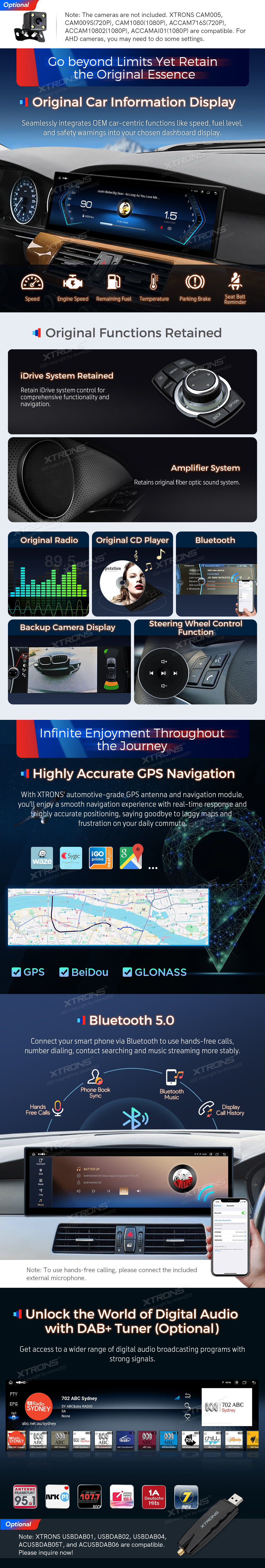 BMW 5 Series E60 E61 CIC 14.9 inch Android Screen with Wireless CarPlay, Android Auto and 4G | QLBH4460CI: XTRONS specification poster 4 of 6