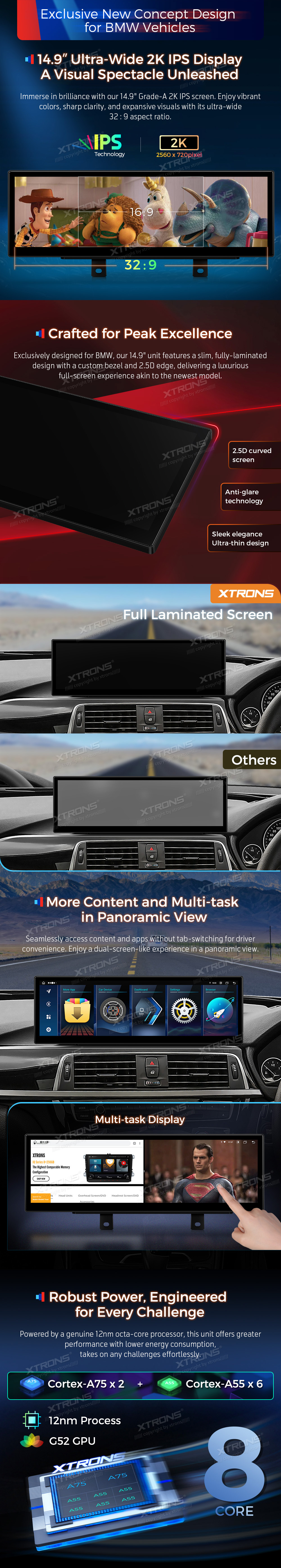 BMW 3 and 4 Series 14.9 Inch Android Head Unit with Wireless CarPlay and Android Auto | QLBH44THNBR3: XTRONS specification poster 2 of 6